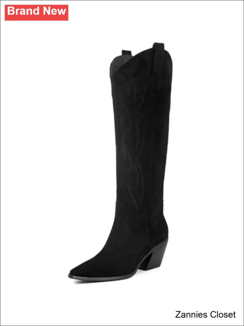 🤠 Embroidered Pointed Toe Faux Suede Cowboy Boots Knee High Western Block Heel